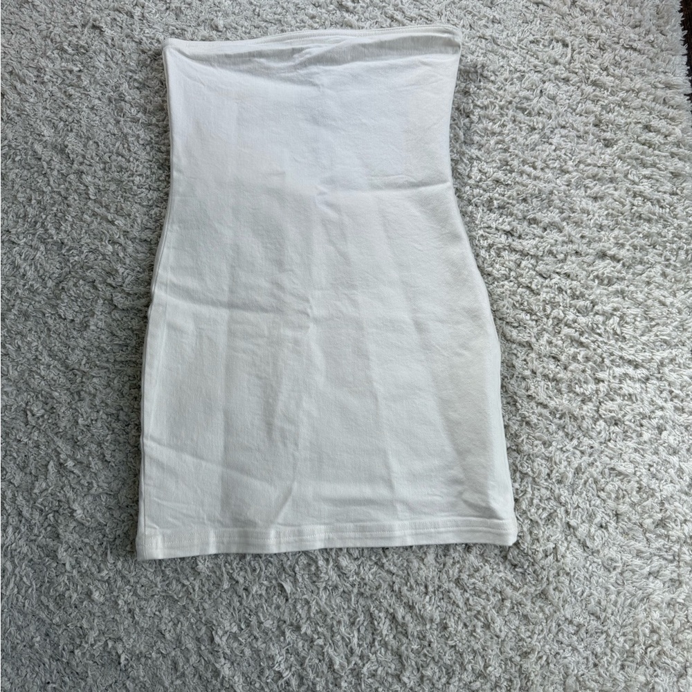 NWT Zara white strapless minidress size Small stretchy denim